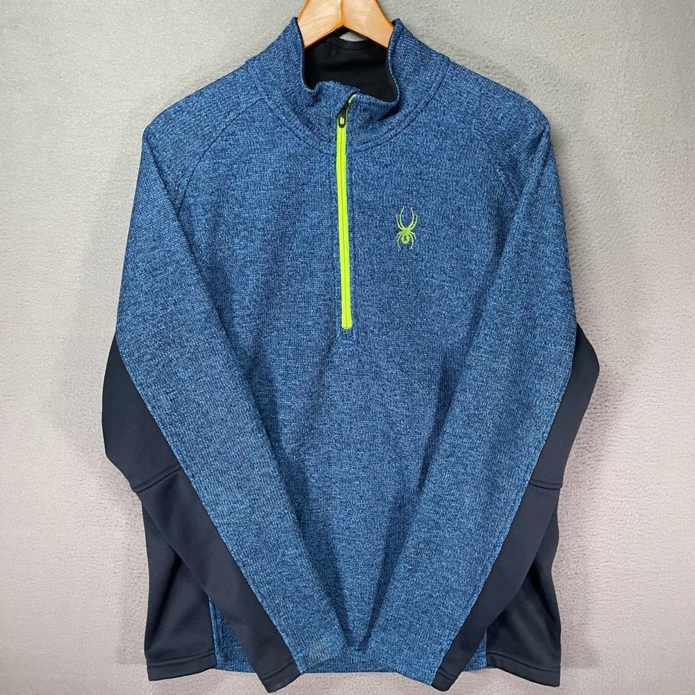 Spyder Quarter Zip Pullover Mens L Blue Heathered Ski Fleece